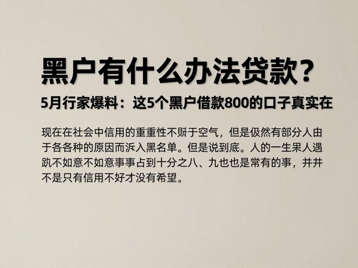黑户有什么办法贷款？5月行家爆料：这5个黑户借款8000的口子真实在