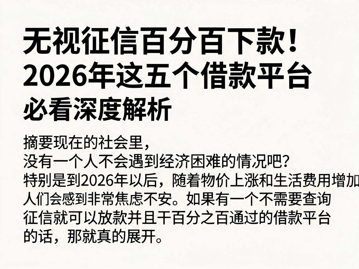 无视征信百分百下款！2026年这五个借款平台必看深度解析
