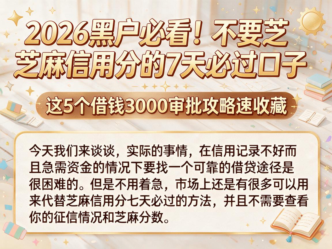 2026黑户必看！不要芝麻信用分的7天必过口子，这5个借钱3000审批攻略速收藏