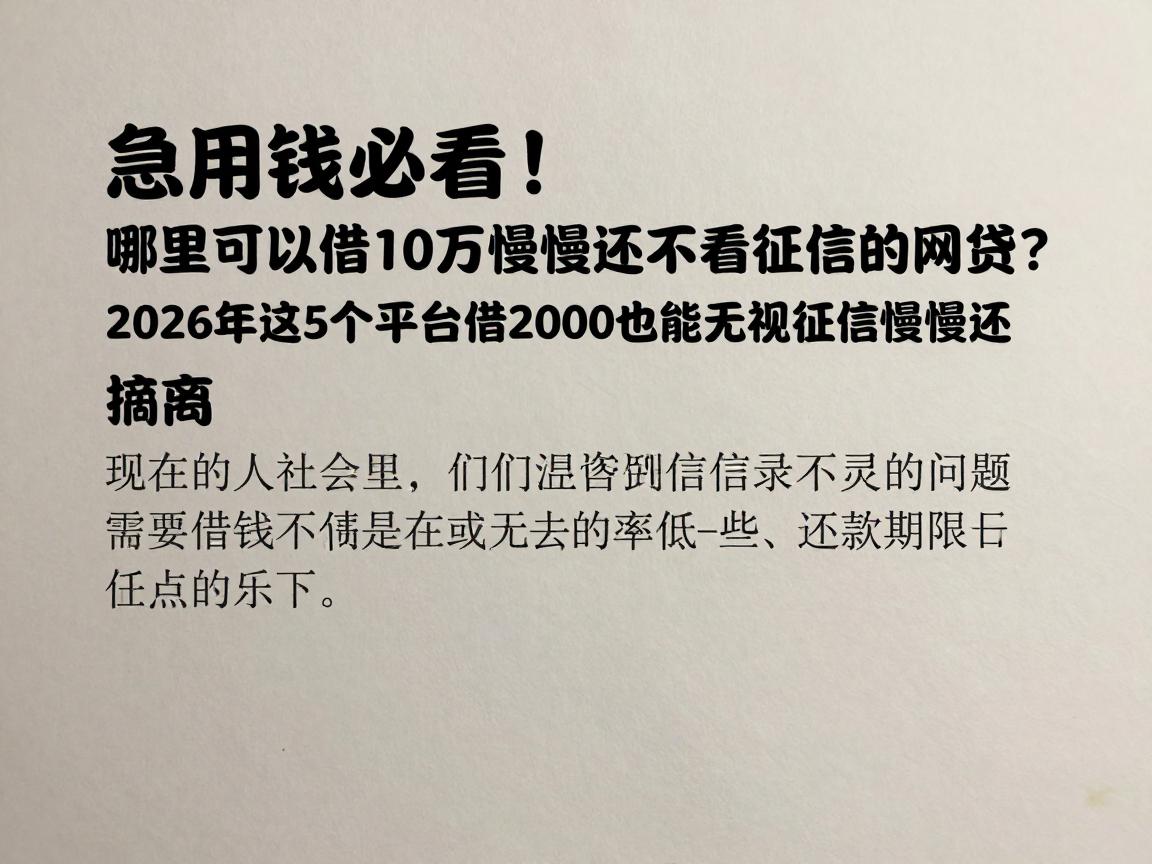 急用钱必看！哪里可以借10万慢慢还不看征信的网贷？2026年这5个平台借2000也能无视征信慢慢还