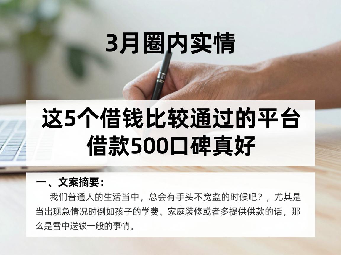 3月圈内实情：这5个借钱比较容易通过的平台，借款500口碑真好
