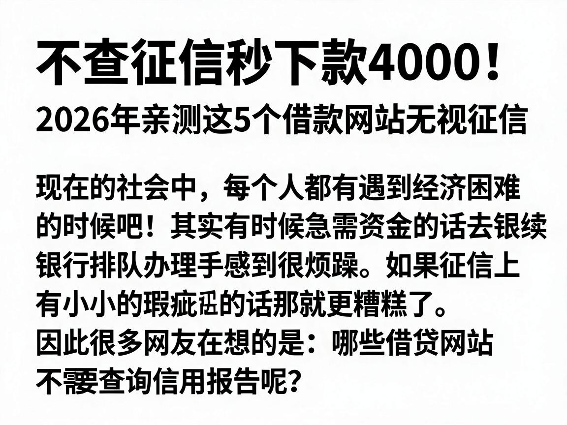 不查征信秒下款4000！2026年亲测这5个借款网站无视征信