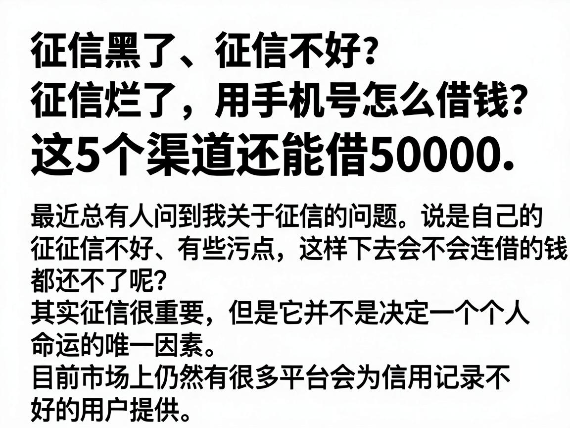 征信黑了、征信不好、征信烂了，用手机号怎么借钱？这5个渠道还能借50000
