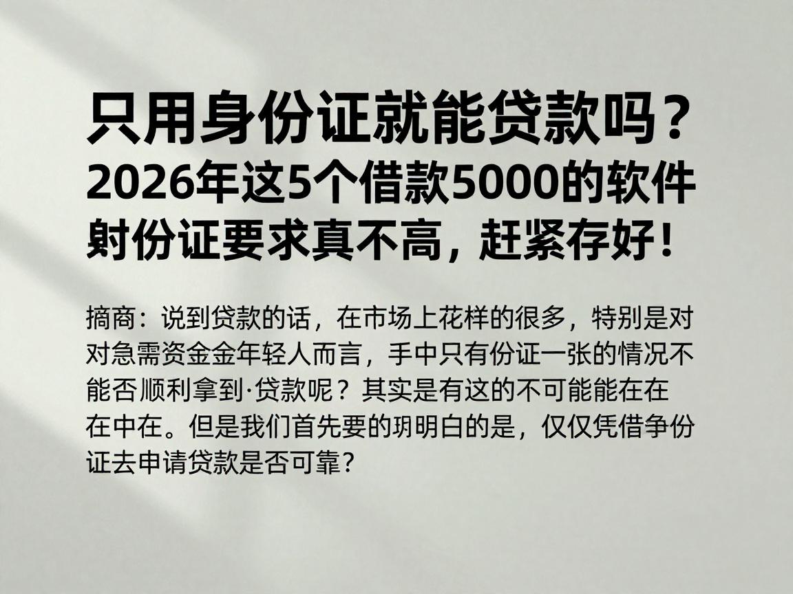 只用身份证就能贷款吗？2026年这5个借款5000的软件对身份证要求真不高，赶紧存好！