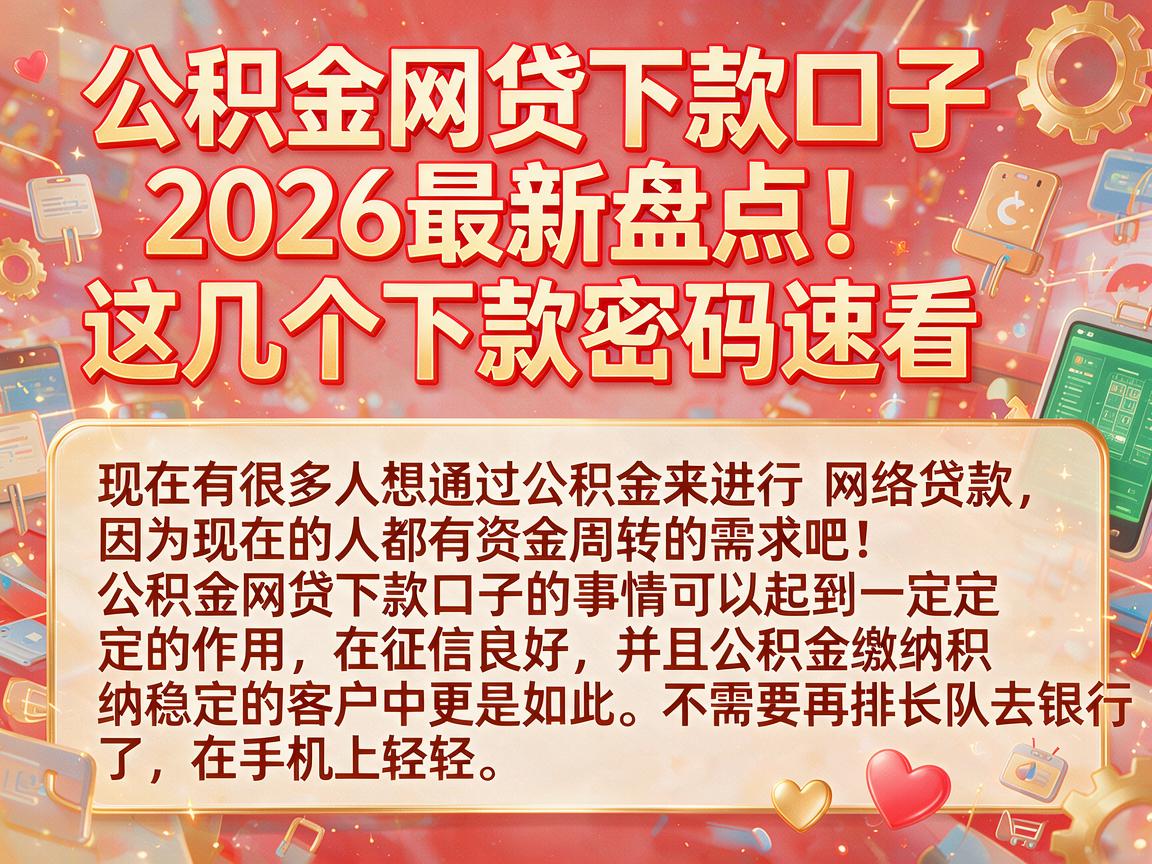 公积金网贷下款口子2026最新盘点！这几个下款密码速看