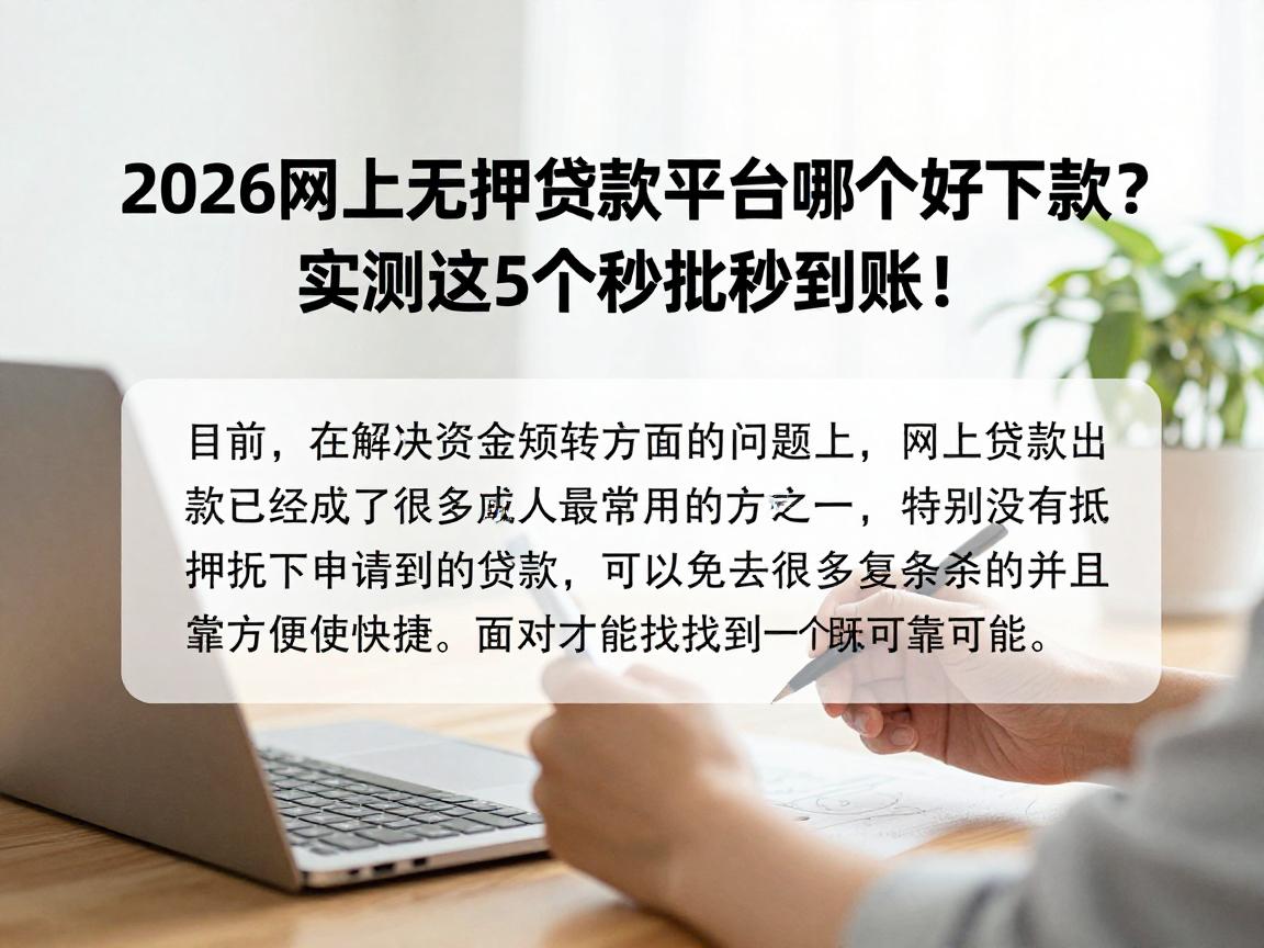 2026网上无押贷款平台哪个好下款？实测这5个秒批秒到账！