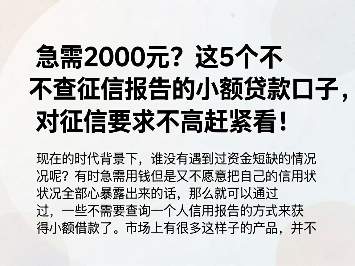急需2000元？这5个不查征信报告的小额贷款口子，对征信要求不高赶紧看！