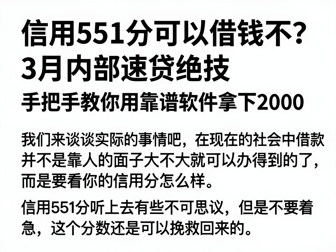 信用551分可以借钱不？3月内部速贷绝技，手把手教你用靠谱软件拿下2000