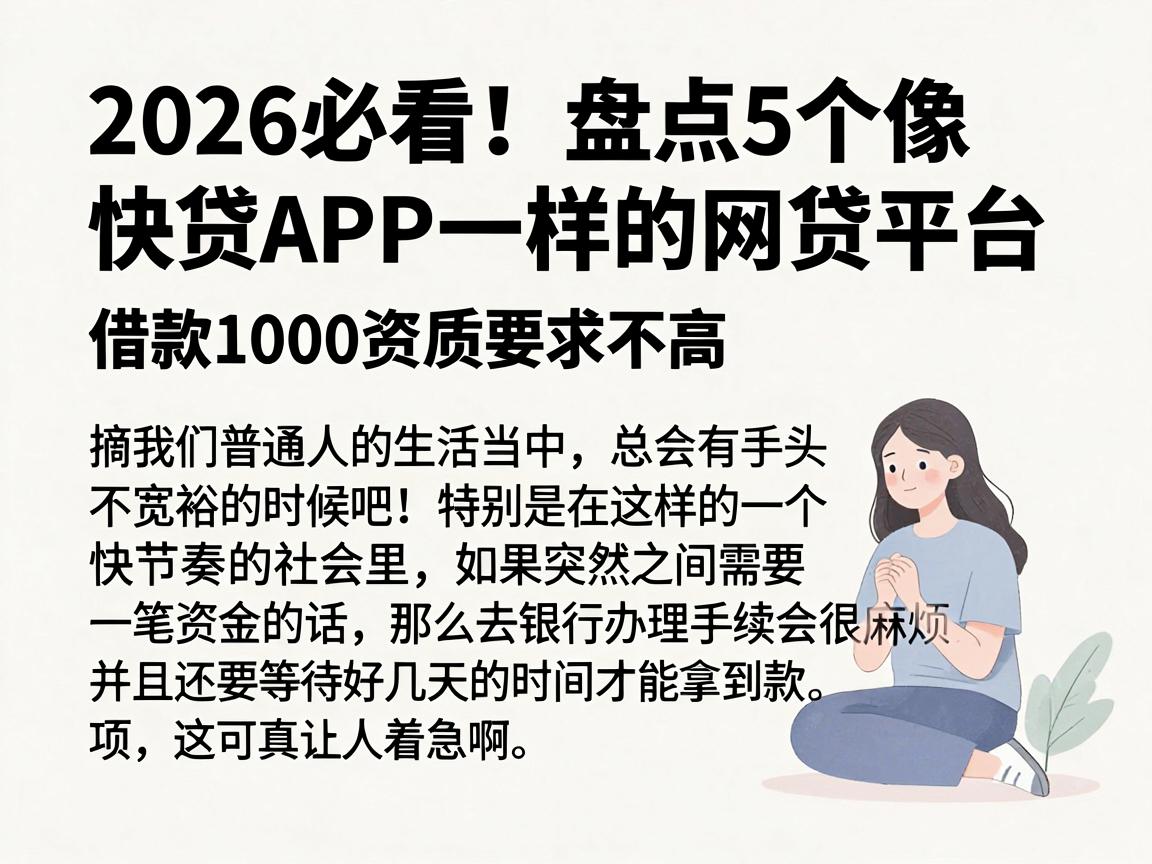 2026必看！盘点5个像快贷APP一样的网贷平台，借款1000资质要求不高