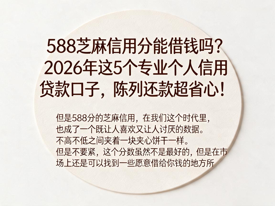588芝麻信用分能借钱吗？2026年这5个专业个人信用贷款口子，陈列还款超省心！