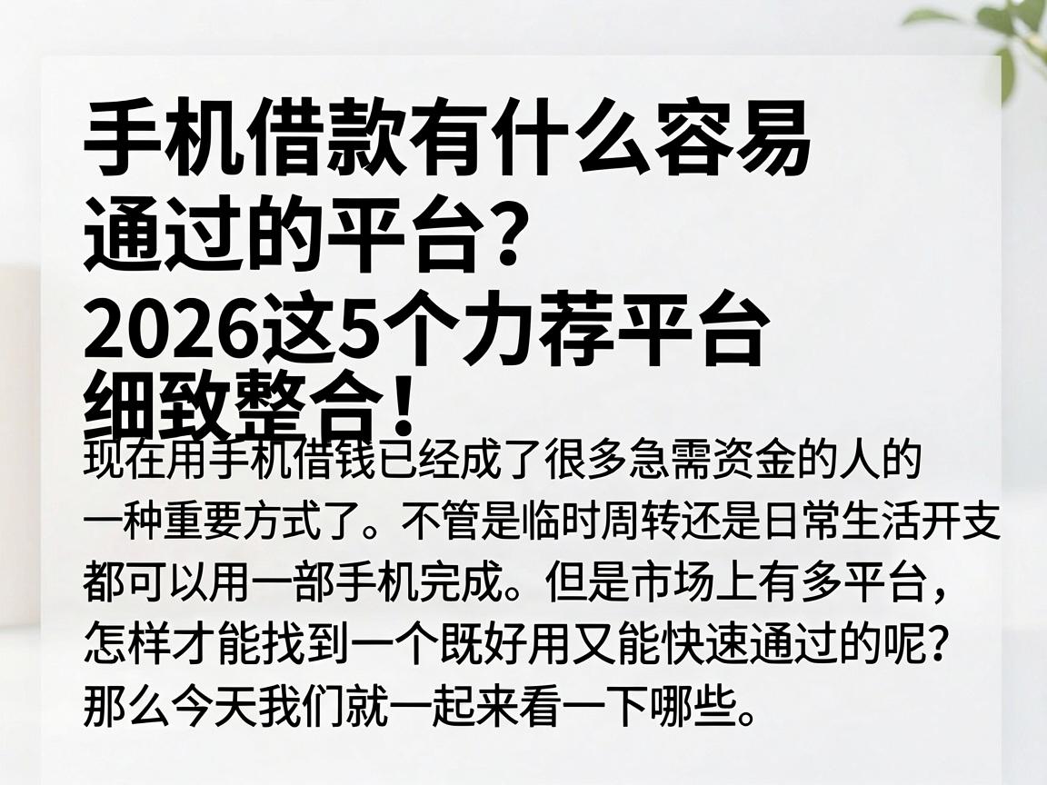 手机借款有什么容易通过的平台？2026这5个力荐平台细致整合！