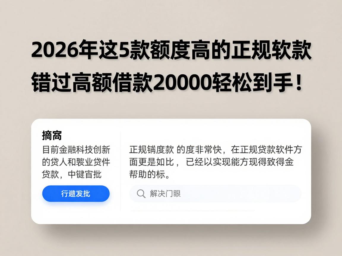 2026年这5款额度高的正规贷款软件别错过，高额借款20000轻松到手！