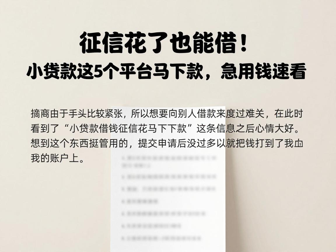 征信花了也能借！小额贷款这5个平台马上下款，急用钱速看