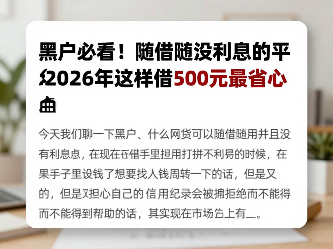 黑户必看！随借随还没有利息的网贷平台大盘点，2026年这样借500元最省心