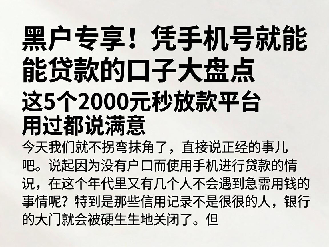 黑户专享!凭手机号就能贷款的口子大盘点,这5个2000元秒放款平台用过都说满意