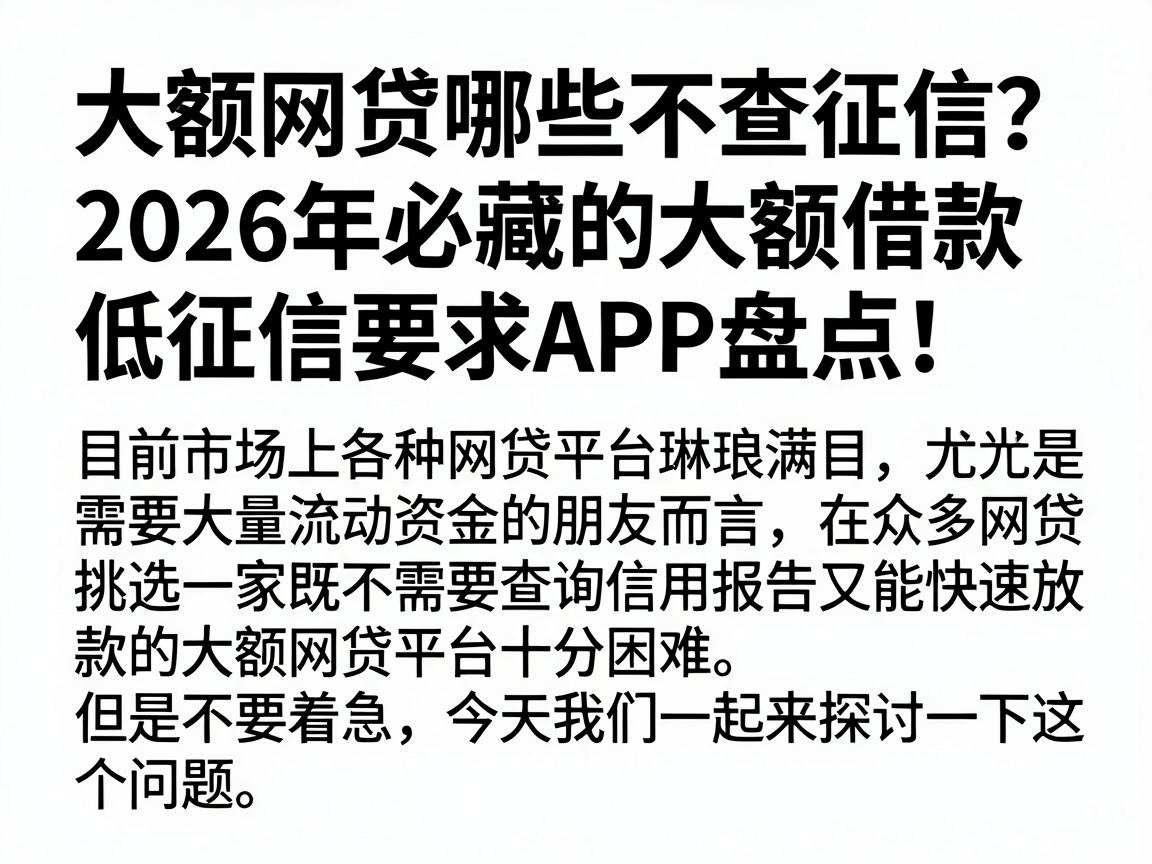 大额网贷哪些不查征信？2026年必藏的大额借款低征信要求APP盘点