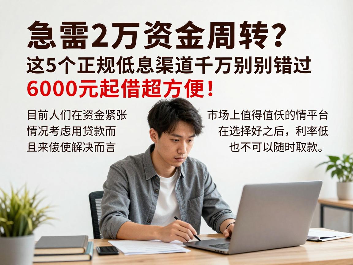 急需2万资金周转？这5个正规低息渠道千万别错过，6000元起借超方便！