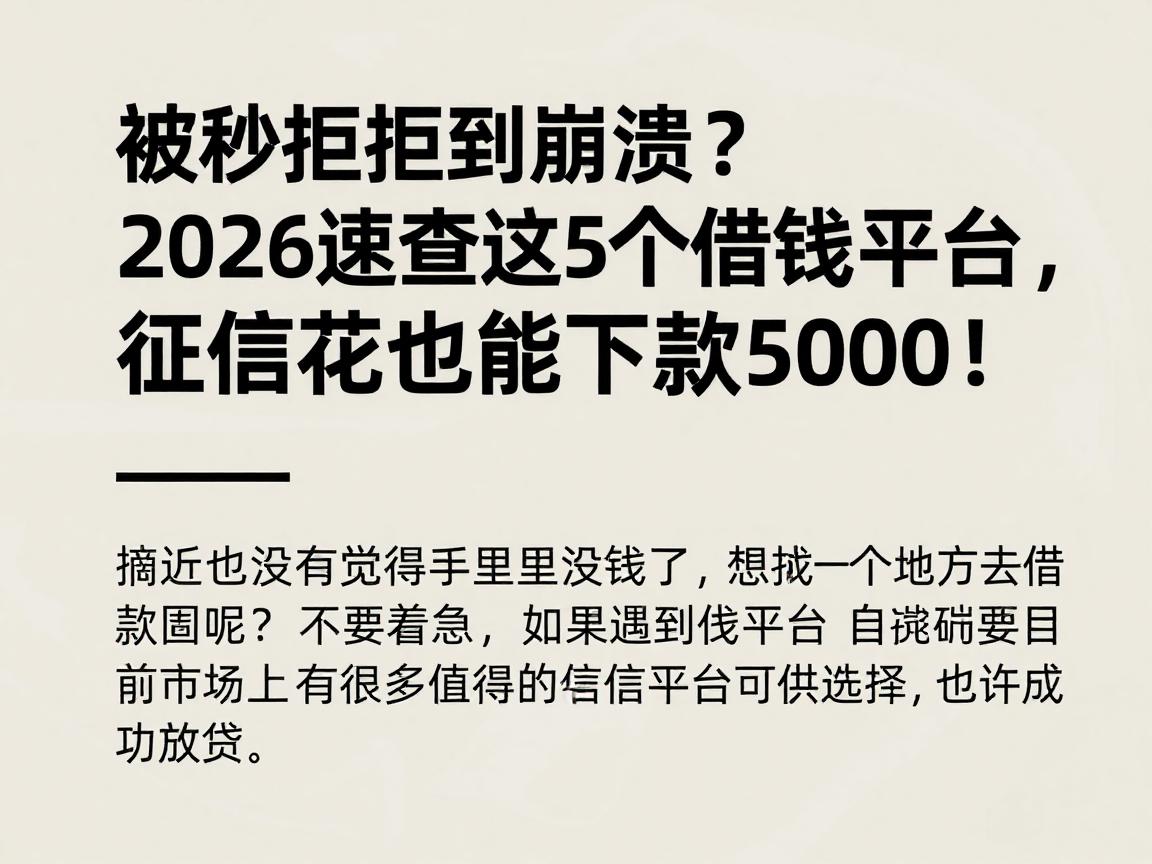 被秒拒到崩溃？2026速查这5个借钱平台，征信花也能下款5000！