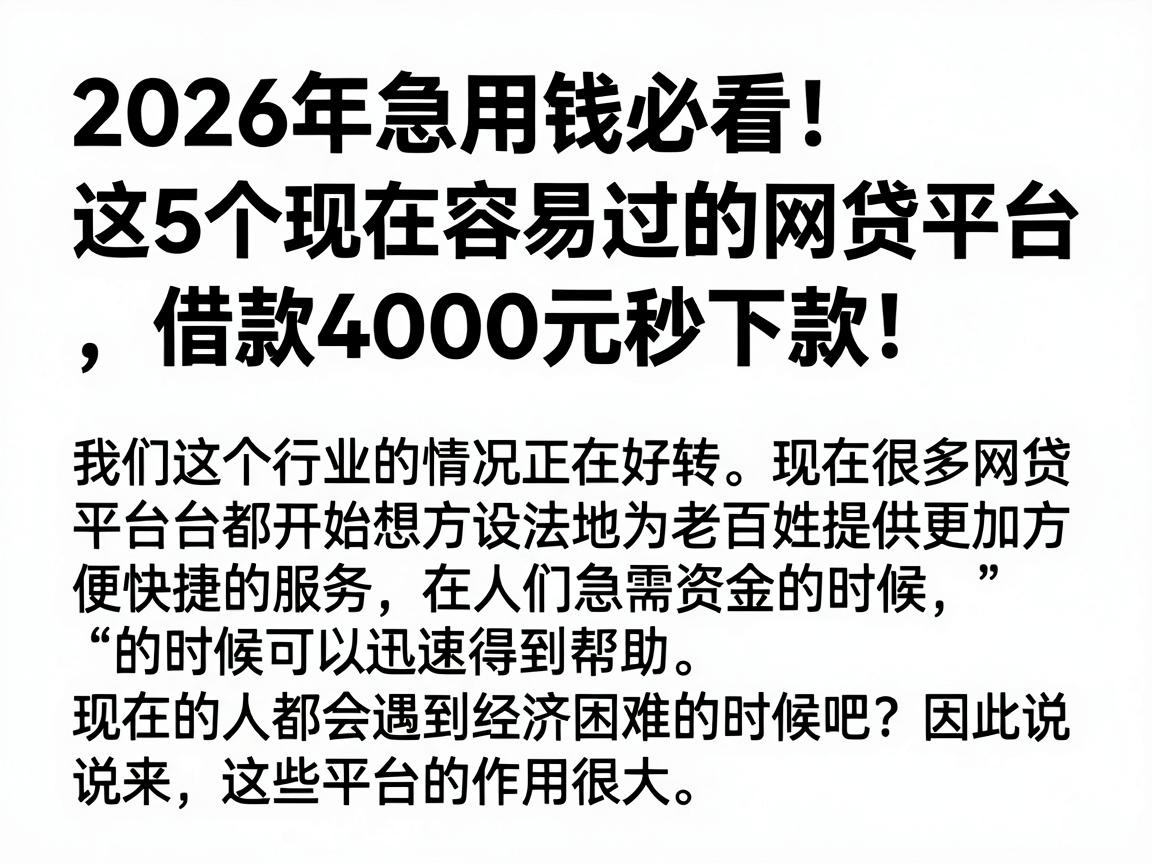 2026年急用钱必看！这5个现在容易过的网贷平台，借款4000元秒下款