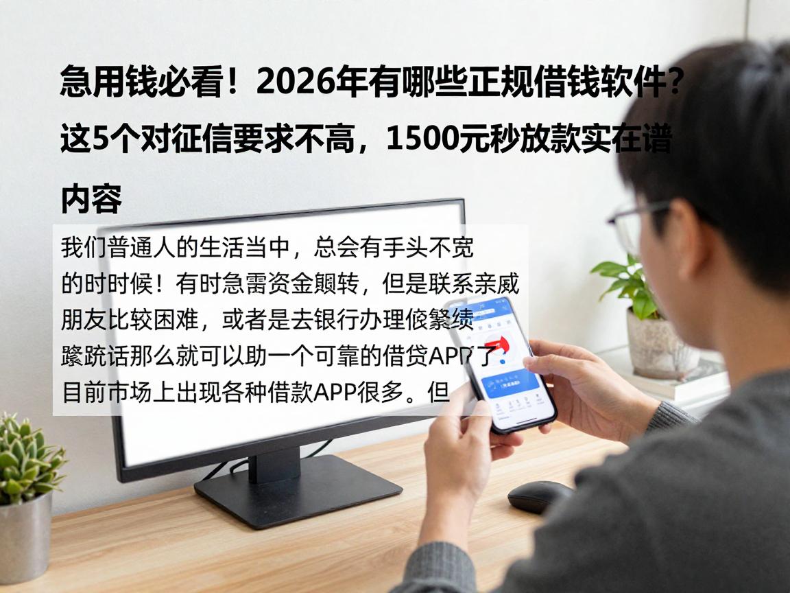 急用钱必看！2026年有哪些正规借钱软件？这5个对征信要求不高，1500元秒放款实在靠谱