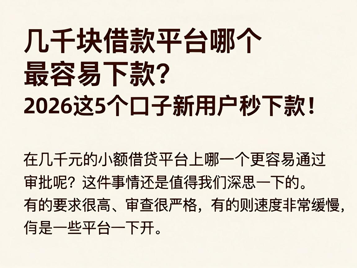 几千块借款平台哪个最容易下款？2026这5个口子新用户秒下款！