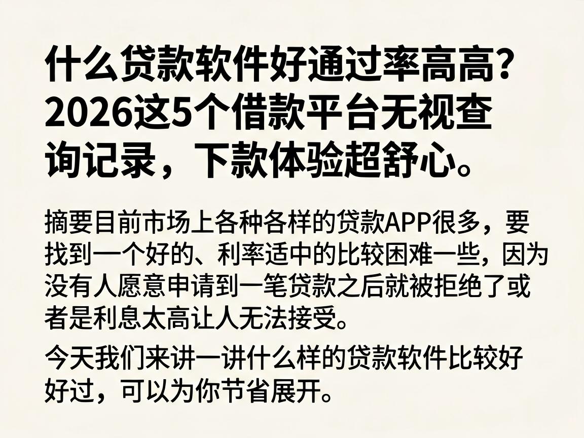 什么贷款软件好通过率高？2026这5个借款平台无视查询记录，下款体验超舒心