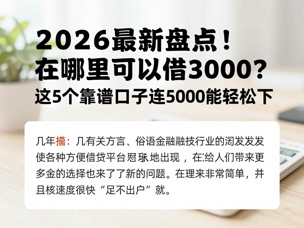 2026最新盘点！在哪里可以借3000？这5个靠谱口子连5000都能轻松下