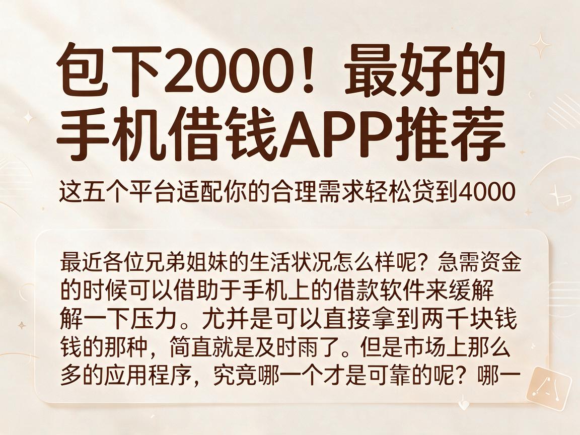 包下2000！最好的手机借钱APP推荐，这五个平台适配你的合理需求轻松贷到4000