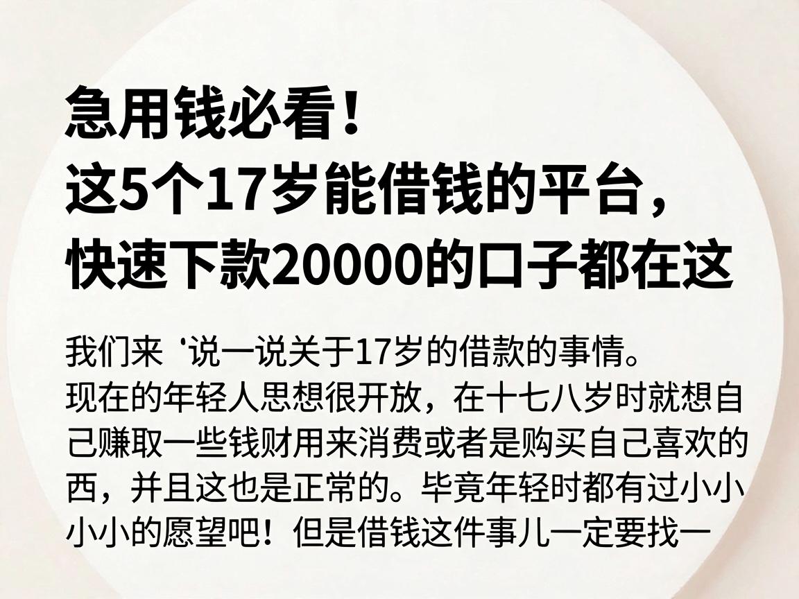 急用钱必看！这5个17岁能借钱的平台，快速下款20000的口子都在这