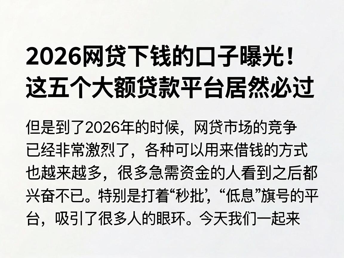 2026网贷下钱的口子曝光！这五个大额贷款平台居然必过