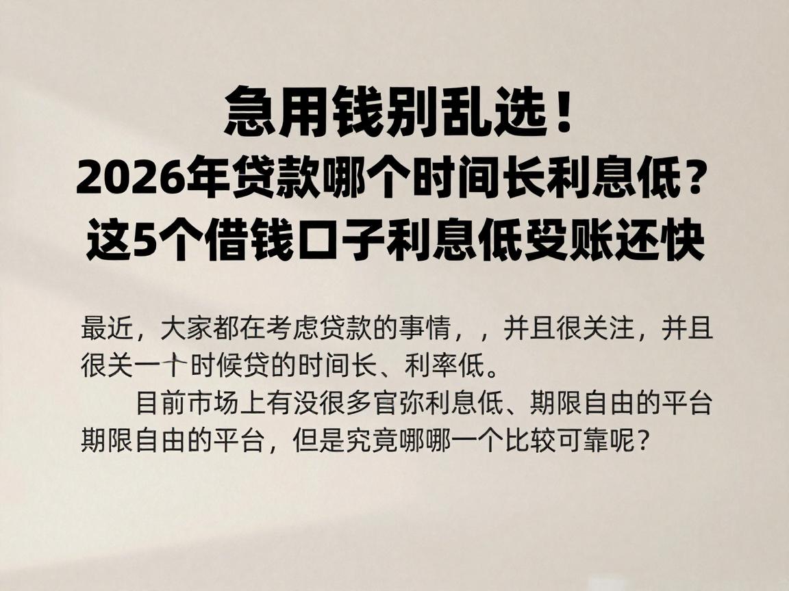 急用钱别乱选！2026年贷款哪个时间长利息低？这5个借钱口子利息低到账还快