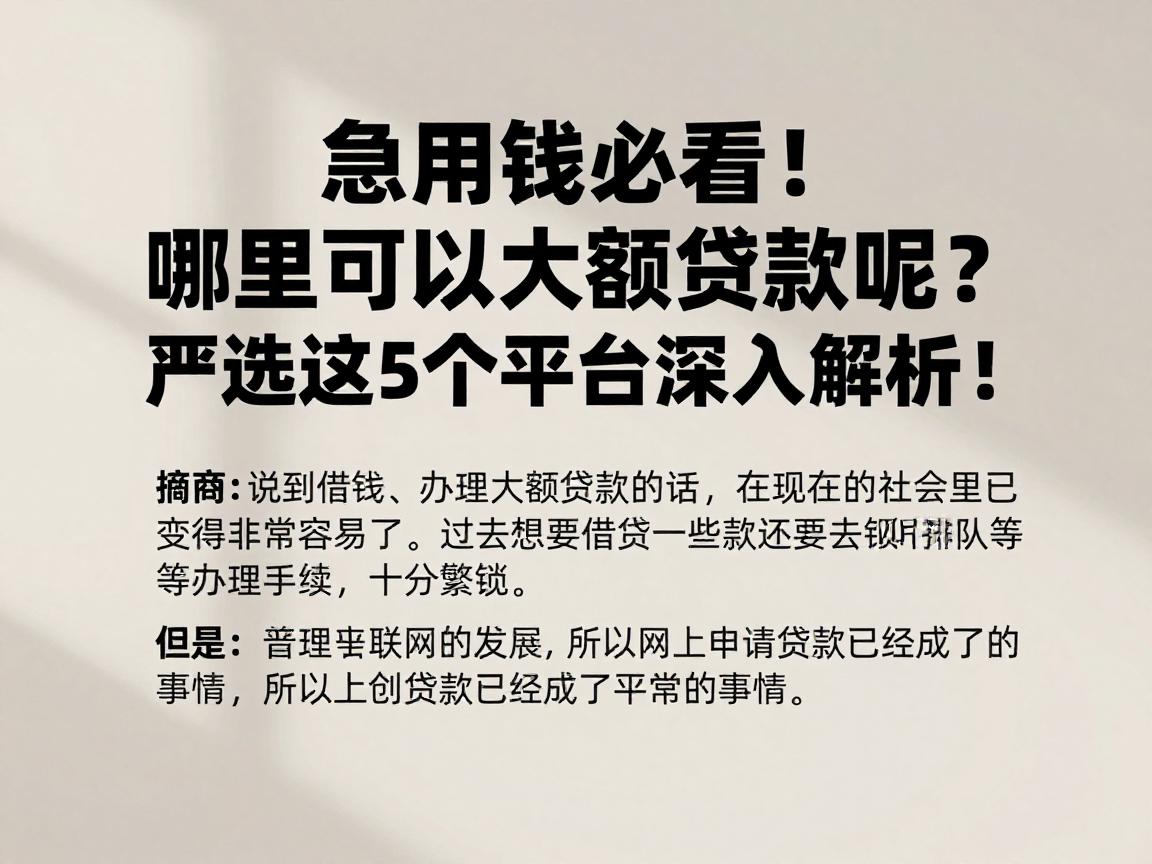 急用钱必看！哪里可以大额贷款呢？严选这5个平台深入解析！