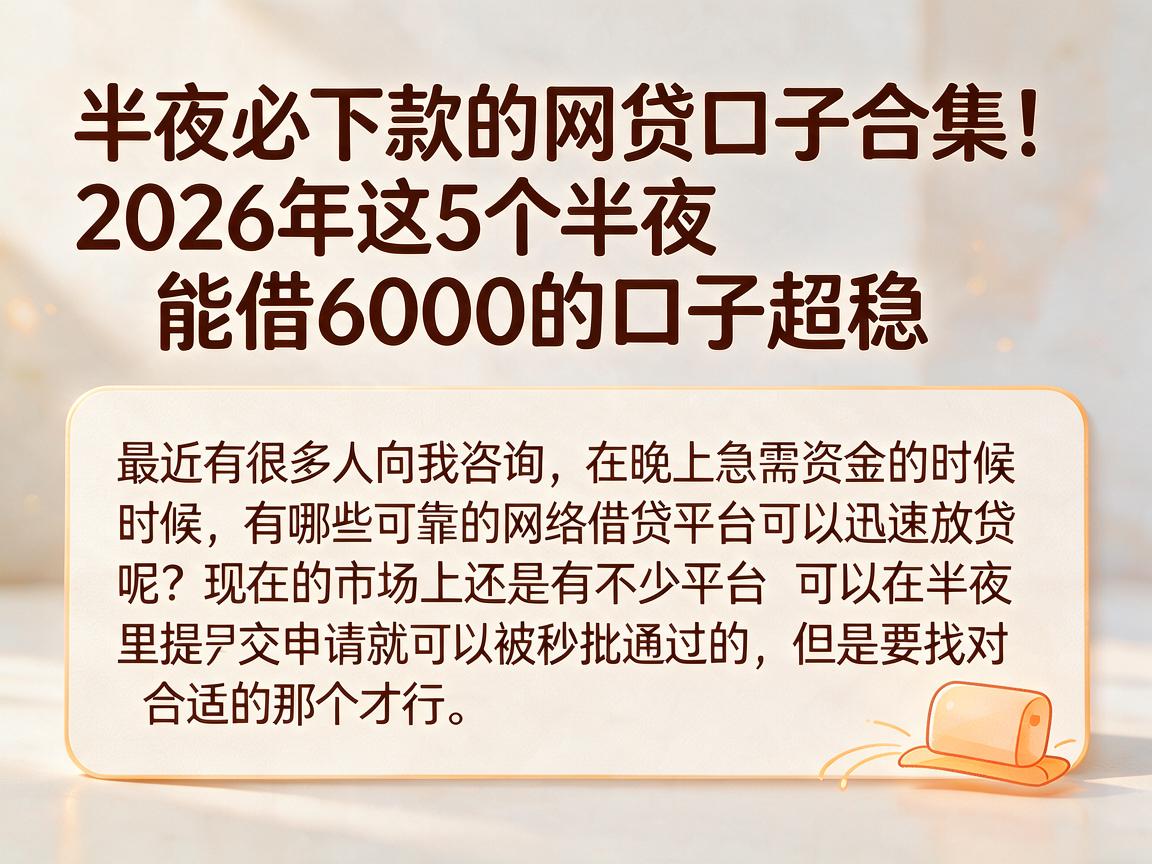 半夜必下款的网贷口子合集！2026年这5个半夜能借6000的口子超稳