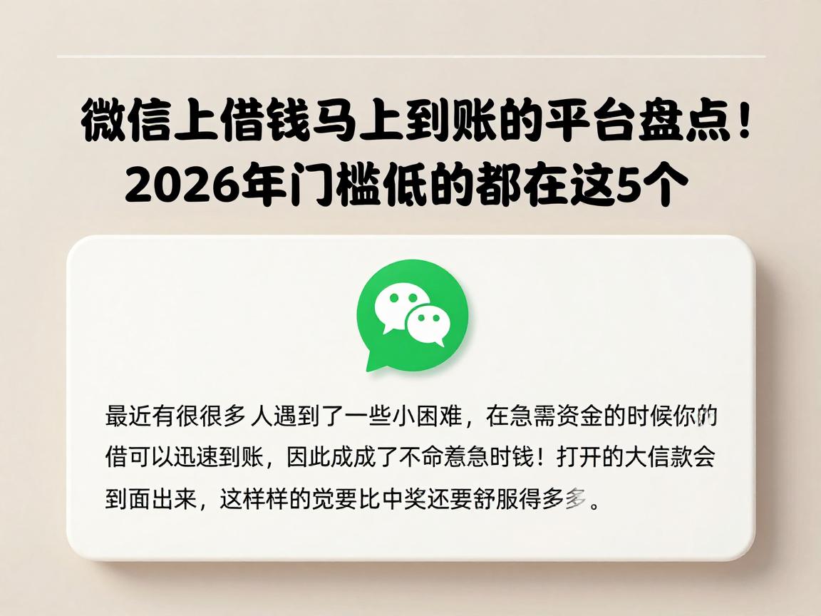 微信上借钱马上到账的平台盘点！2026年门槛低的都在这5个
