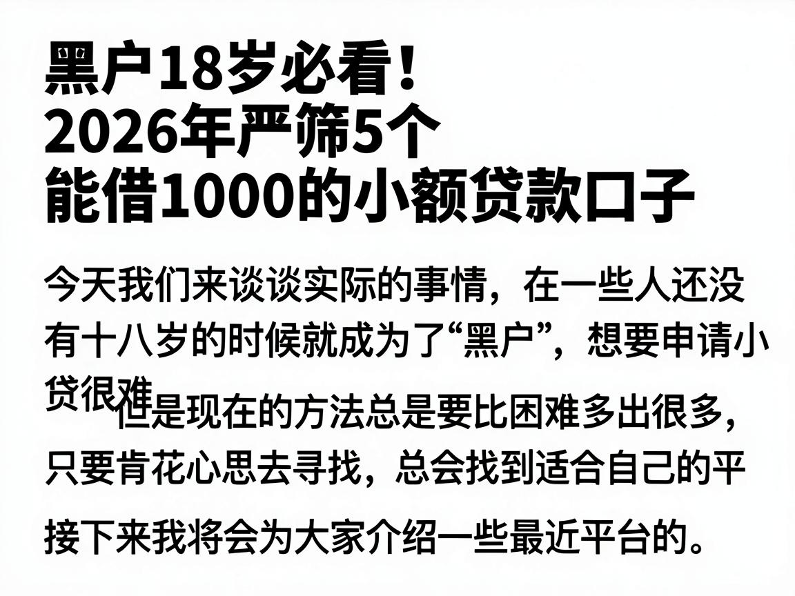 黑户18岁必看！2026年严筛5个能借1000的小额贷款口子