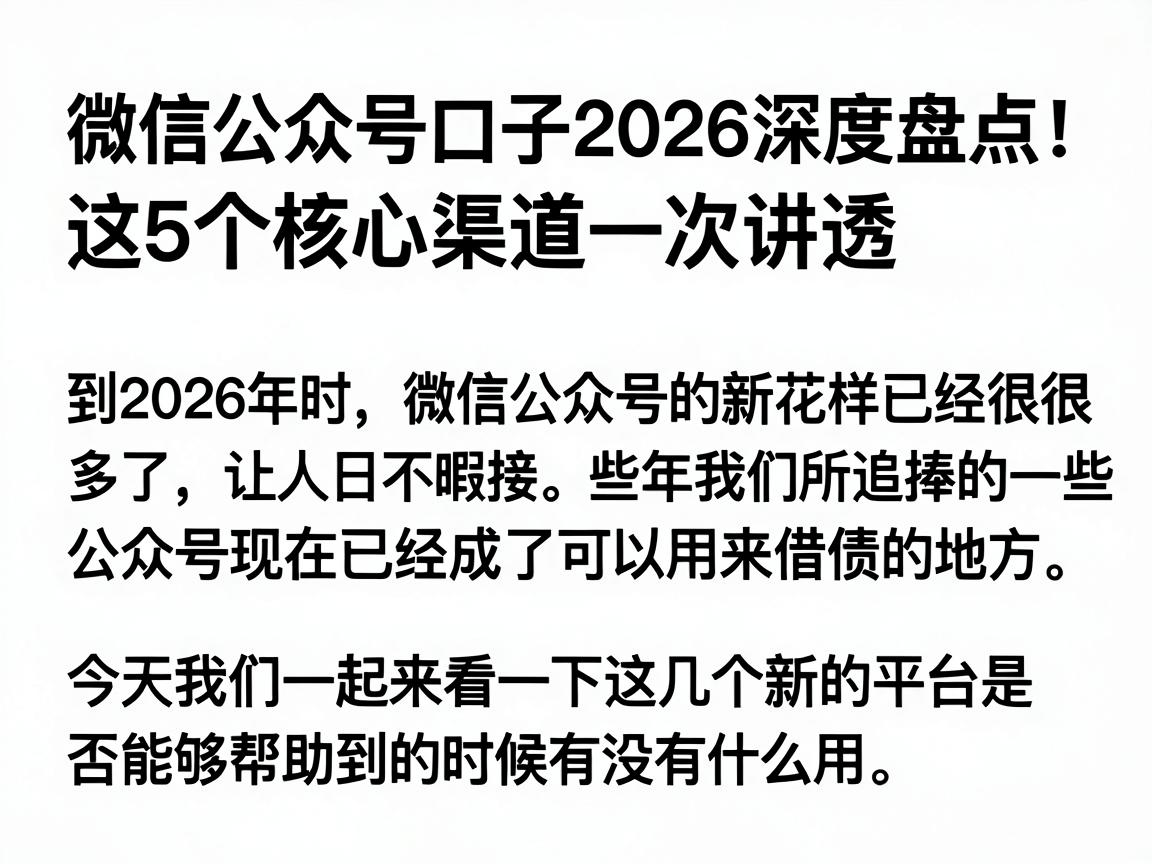 微信公众号口子2026深度盘点！这5个核心渠道一次讲透