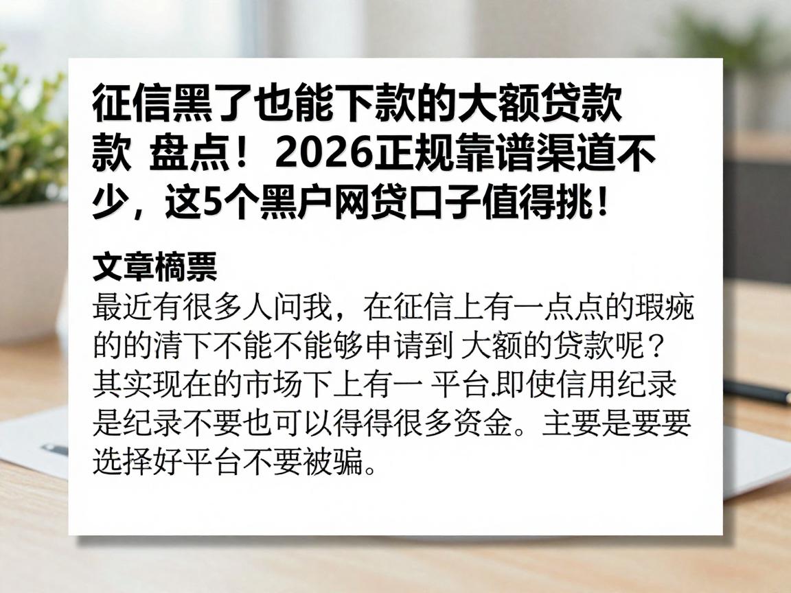 征信黑了也能下款的大额贷款盘点！2026正规靠谱渠道不少，这5个黑户网贷口子值得挑！