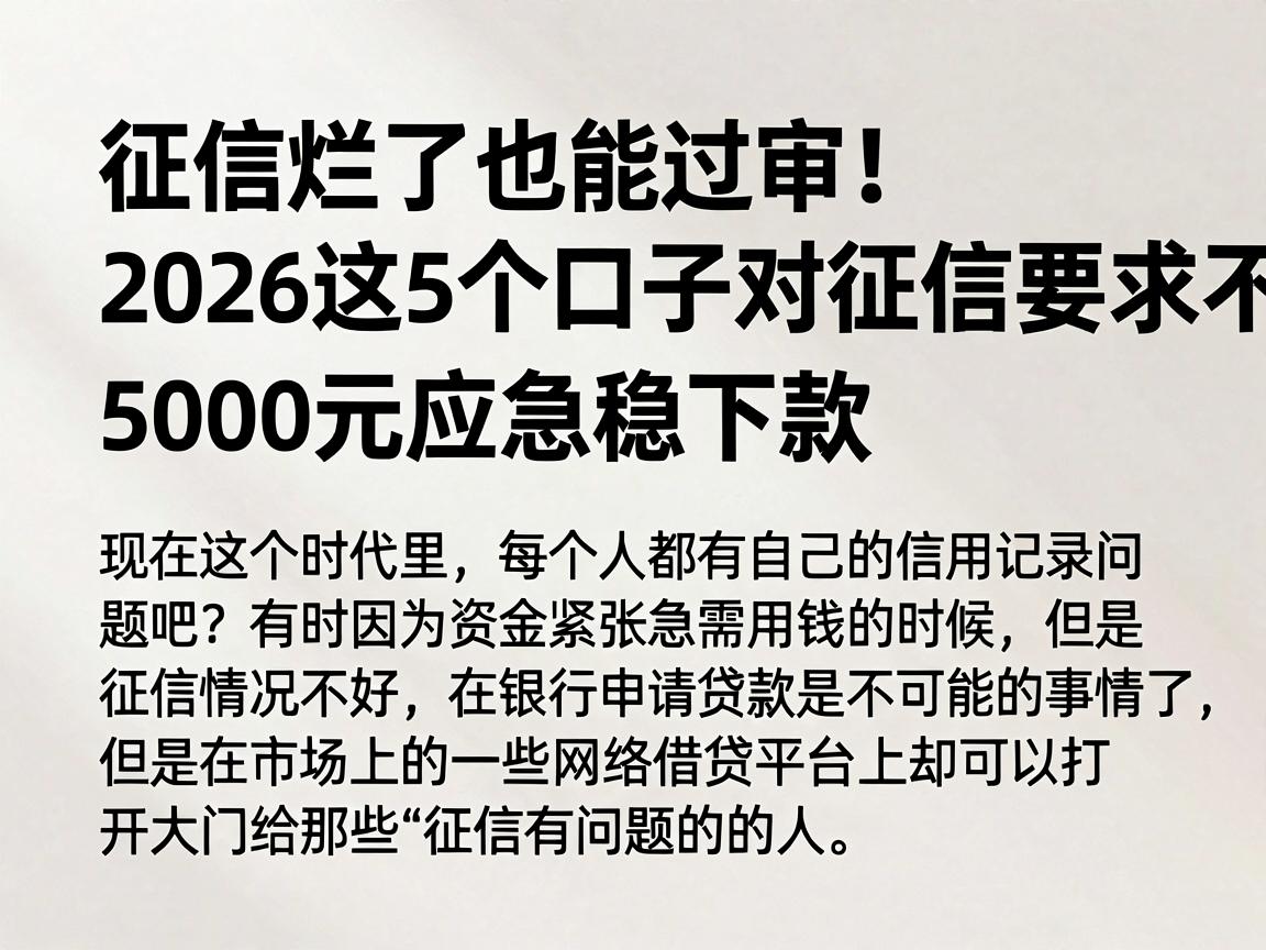 征信烂了也能过审！2026这5个口子对征信要求不高，5000元应急稳下款
