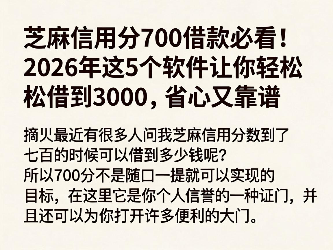 芝麻信用分700借款必看！2026年这5个软件让你轻松借到3000，省心又靠谱