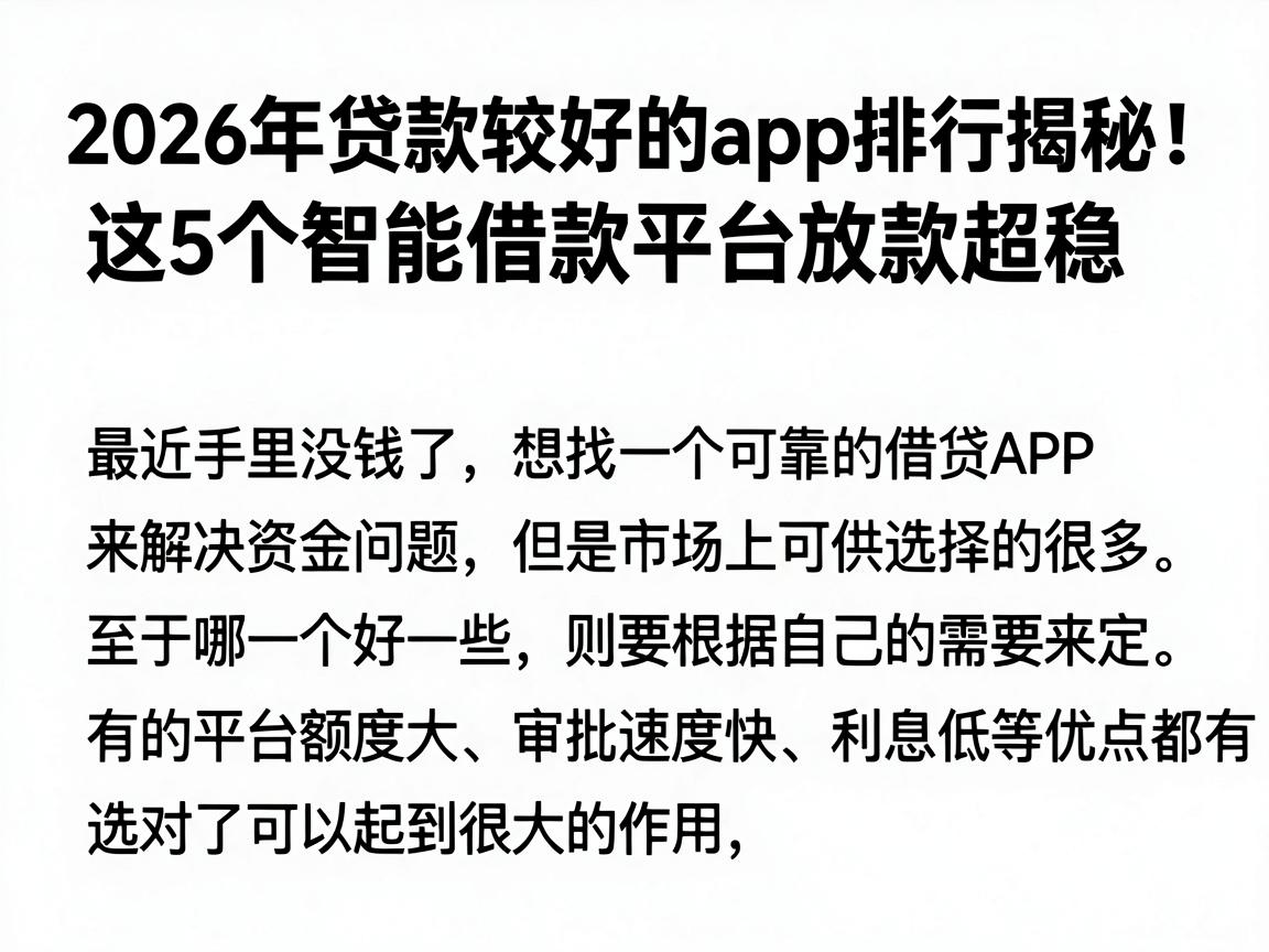 2026年贷款较好的app排行揭秘！这5个智能借款平台放款超稳