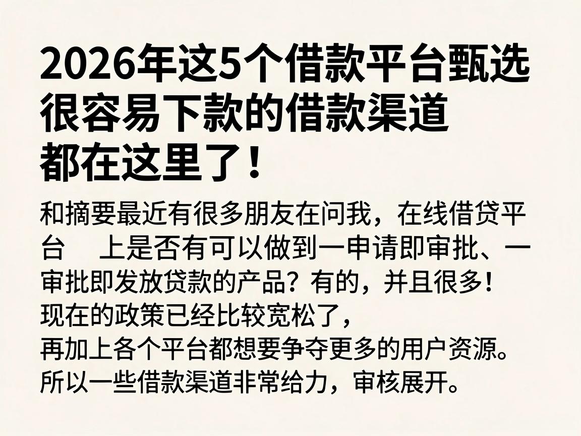 2026年这5个借款平台甄选，很容易下款的借款渠道都在这里了！