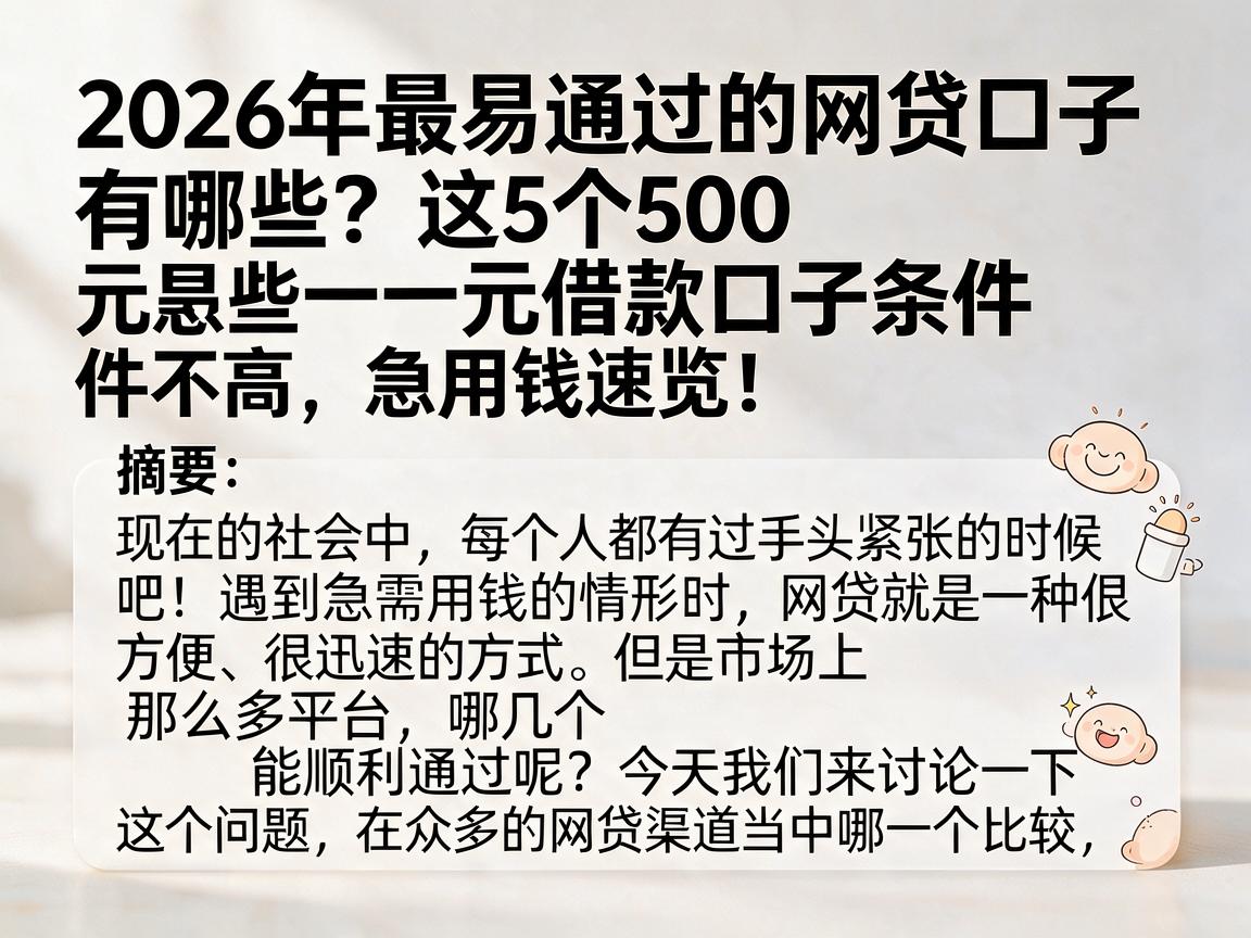 2026年最易通过的网贷口子有哪些？这5个500元借款口子条件不高，急用钱速览！