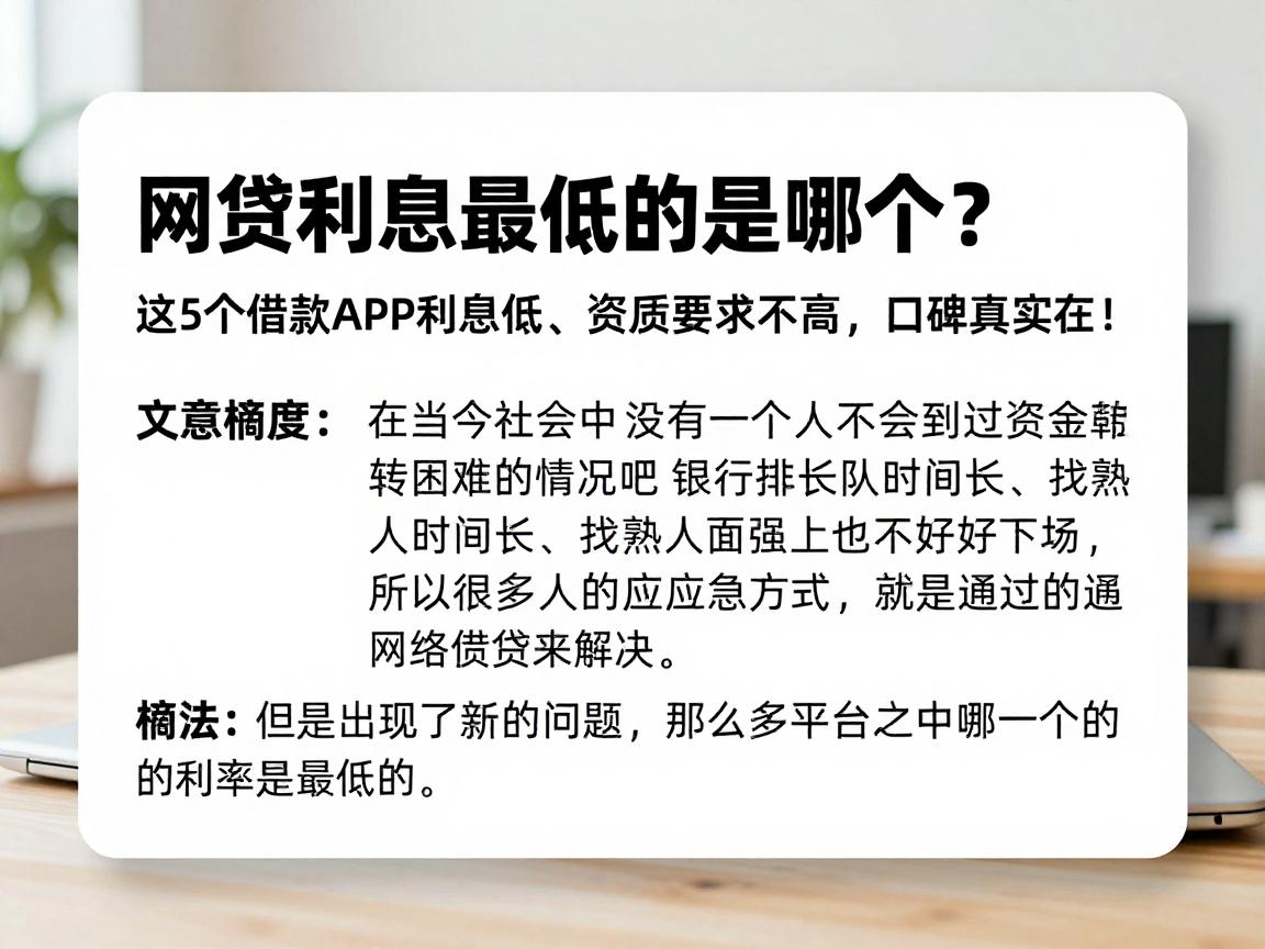 网贷利息最低的是哪个?这5个借款APP利息低、资质要求不高,口碑真实在!