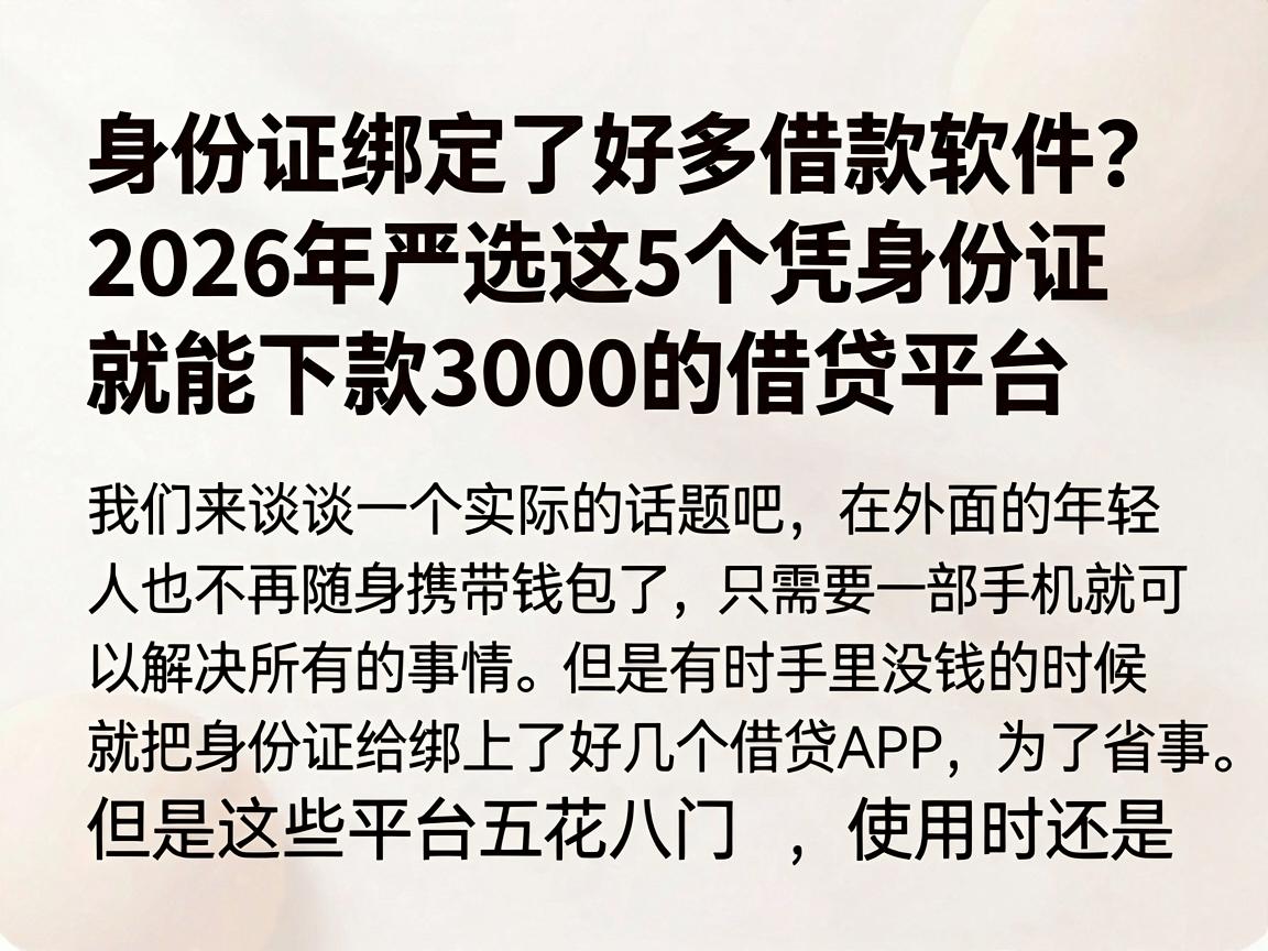身份证绑定了好多借款软件？2026年严选这5个凭身份证就能下款3000的借贷平台