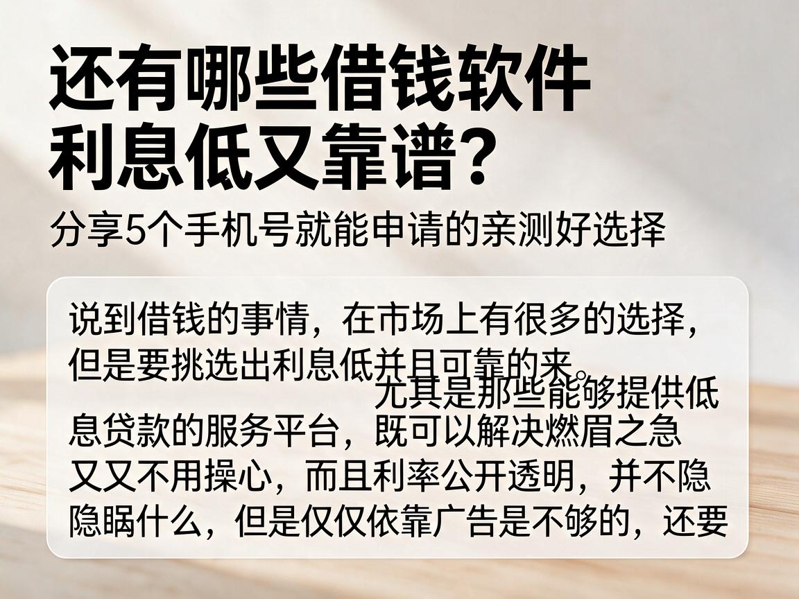 还有哪些借钱软件利息低又靠谱？分享5个手机号就能申请的亲测好选择