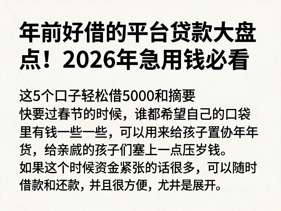 年前好借的平台贷款大盘点！2026年急用钱必看，这5个口子轻松借5000