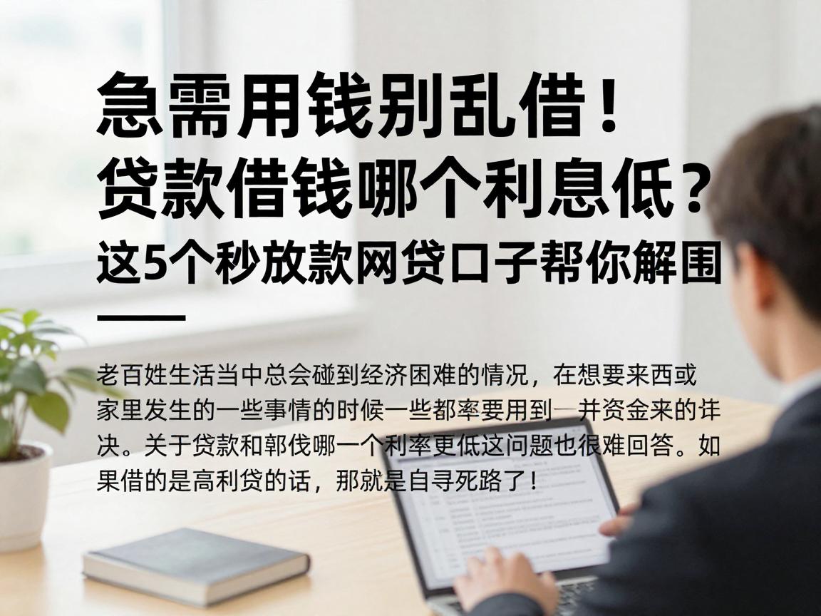 急需用钱别乱借！贷款借钱哪个利息低？这5个秒放款网贷口子帮你解围