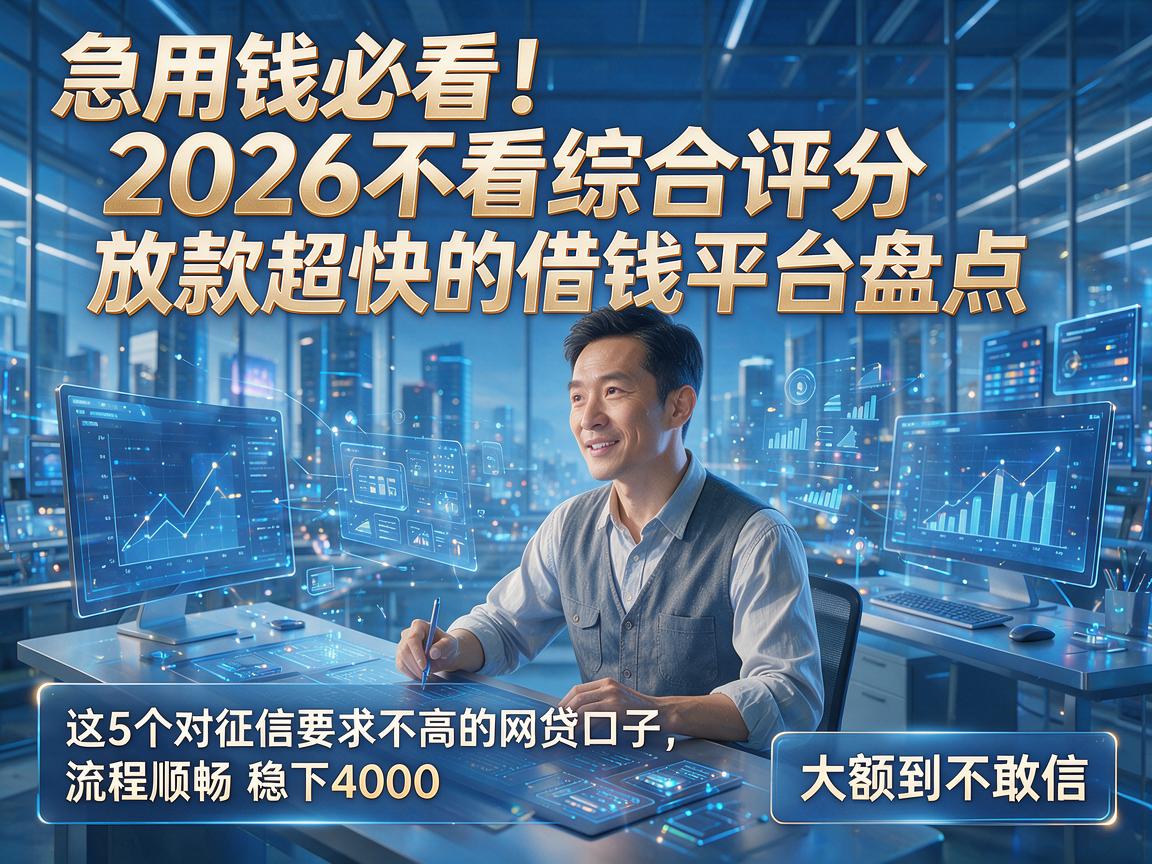 急用钱必看！2026不看综合评分、放款超快的借钱平台盘点，这5个对征信要求不高的网贷口子，流程顺畅稳下4000，大额到不敢信！