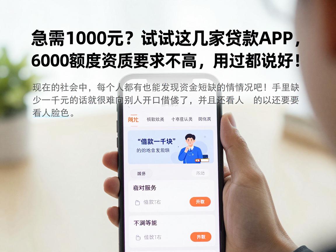 急需1000元？试试这几家贷款APP，6000额度资质要求不高，用过都说好！