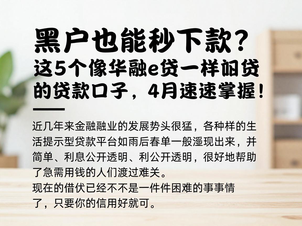 黑户也能秒下款？这5个像华融e贷一样的贷款口子，4月速速掌握！